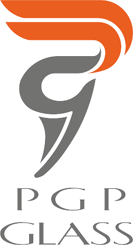 PGP Glass logo with an abstract orange swoosh above a gray stylized letter 'G' and the text 'PGP Glass' beneath